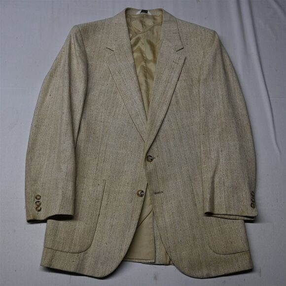 Vtg Bespoke USA Made 40L Beige Ivory Silk‎ Tweed Mens Blazer Sport Coat Jacket